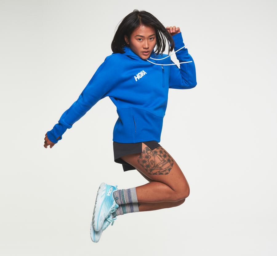 Hoka One One Womens Hoodie - Performance - Blue - MILR09275